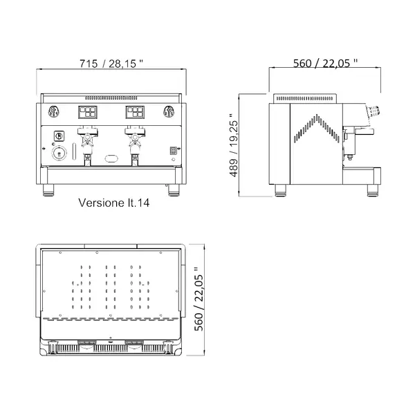 Espressomachine | DIADEMA OLD FASHIONED | RVS | Automatisch | 2 Groepen | Boiler 14L | Digitaal | 230V | 715x560x519(h)mm