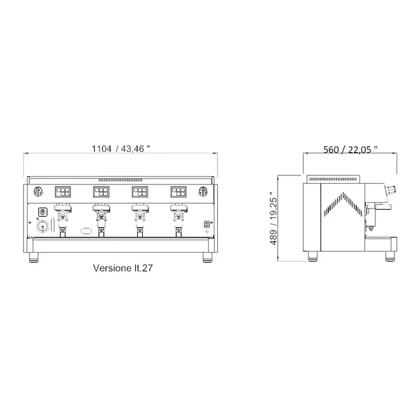 Espressomachine | DIADEMA OLD FASHIONED | RVS | Automatisch | 4 Groepen | Boiler 27L | Digitaal | 400V | 1104x560x519(h)mm