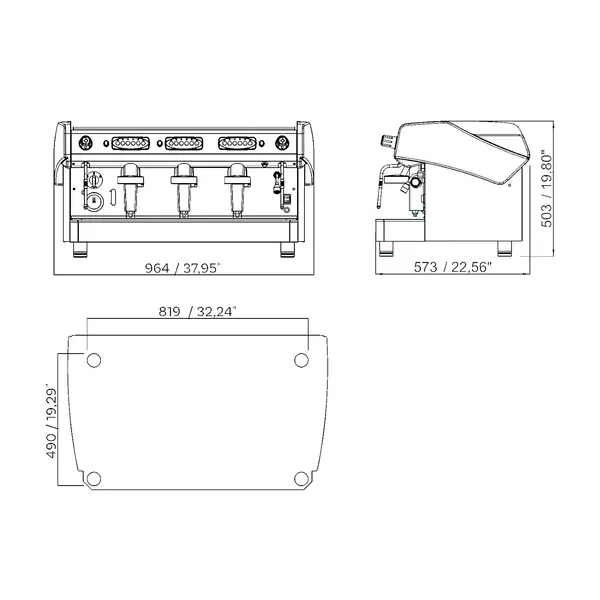 Espressomachine | TECNICA 2.0 | RVS | Automatisch | 3 Groepen | Boiler 16L | Digitaal | 400V | 964x573x503(h)mm