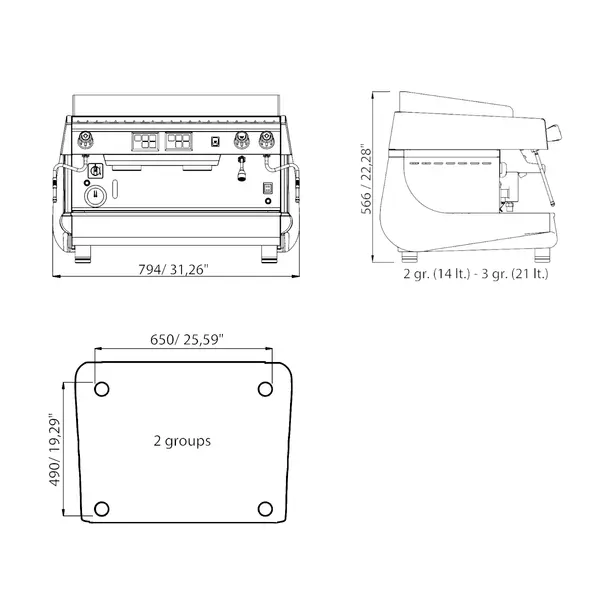Espressomachine | GIESSE | Zwart | Automatisch | 2 Groepen | Boiler 14L | Digitaal | 400V | 794x601x566(h)mm
