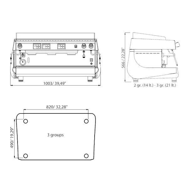 Espressomachine | GIESSE | Zwart | Automatisch | 3 Groepen | Boiler 21L | Digitaal | 400V | 1003x601x566(h)mm