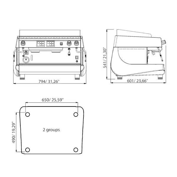 Espressomachine | DOGARESSA | Div. Kleuren | Automatisch | 2 Groepen | Boiler 11L | Digitaal | 400V | 794x601x541(h)mm