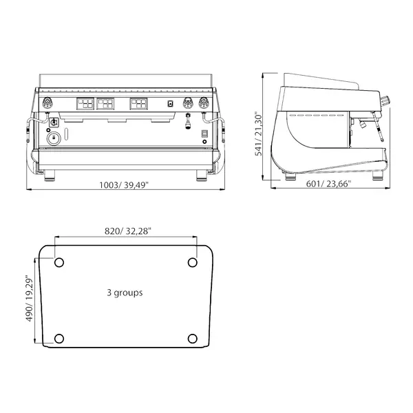 Espressomachine | DOGARESSA | Div. Kleuren | Automatisch | 3 Groepen | Boiler 14L | Digitaal | 400V | 1003x601x541(h)mm