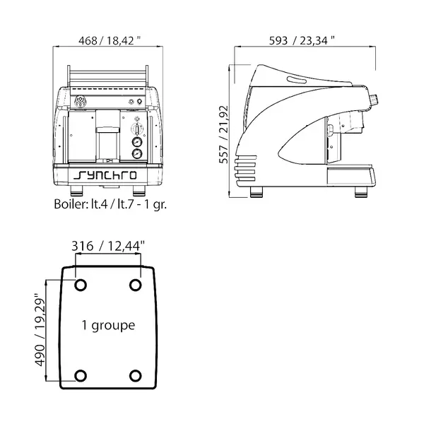 Espressomachine | SYNCHRO | Div. Kleuren | Automatisch | 1 Groep | Boiler 4L | Digitaal | 230V | 468x593x557(h)mm