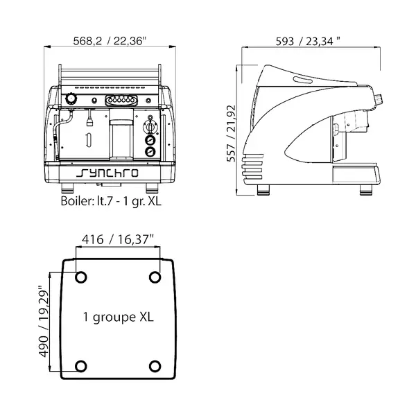 Espressomachine | SYNCHRO | Div. Kleuren | Automatisch | 1 Groep (XL) | Boiler 7L | Digitaal | 230V | 568x593x557(h)mm