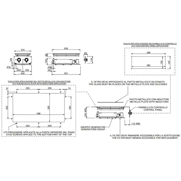 Inbouw Inductiefornuis | DROP-IN | 2 Kookpunten | 7kW (400V) | 400x625x250(h)mm