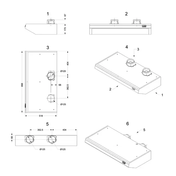 Afzuigkap (100cm) | Met Motor + Standenregelaar | 208W | 998x518x170(h)mm