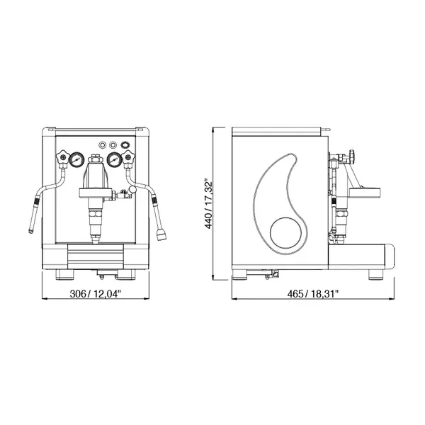 Espressomachine | GIOVE | RVS | Semi-Automatisch | 1 Groep | Boiler 1.3L | 230V | 306x421x440(h)mm