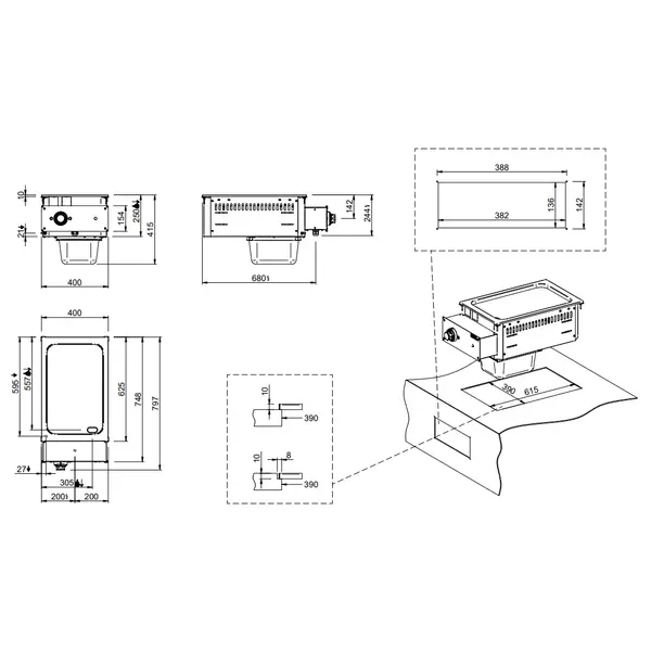 Inbouw Bak-/Grillplaat | DROP-IN | Elektrisch | Glad Oppervlak 330x540 (Verchroomd) | 5kW (400V) | 400x625x250(h)mm