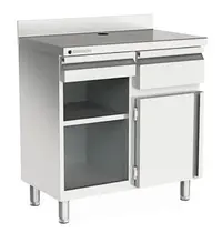 Coreco Koffiewerkbank | S-LINE | RVS | Draaideur + Afkloplade + Lade | Tussenschap | Achteropstand | 990x600x1040/1140(h)mm