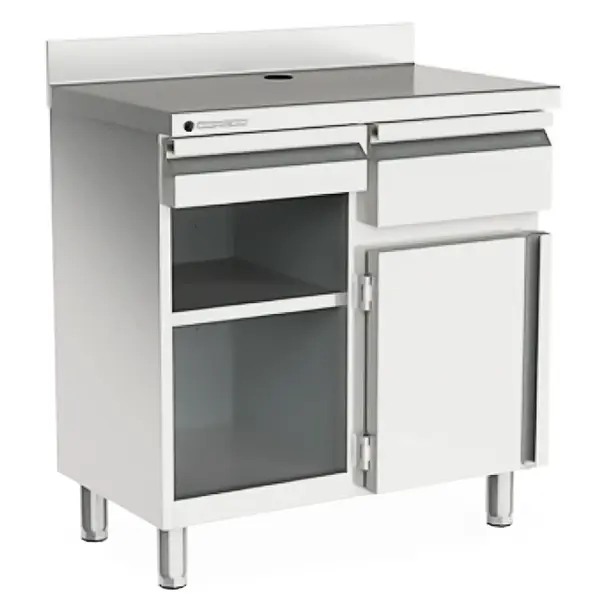 Koffiewerkbank | S-LINE | RVS | Draaideur + Afkloplade + Lade | Tussenschap | Achteropstand | 990x600x1040/1140(h)mm