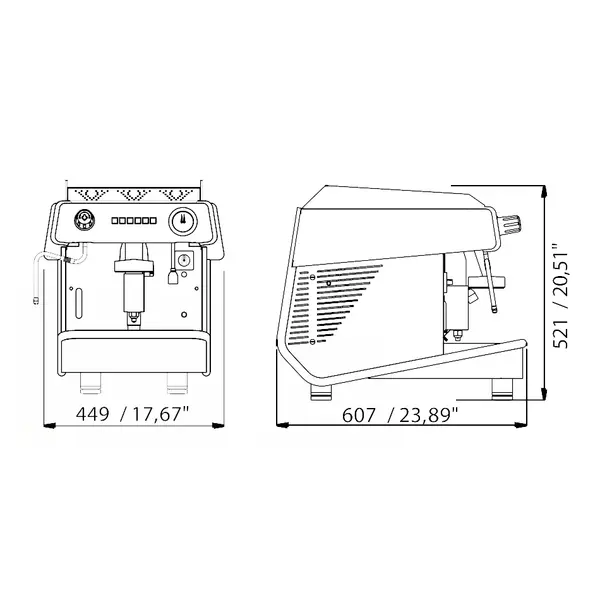 Espressomachine | VALLELUNGA V2 | RVS | Automatisch | 1 Groep | Boiler 4L | Digitaal | 230V | 449x607x521(h)mm