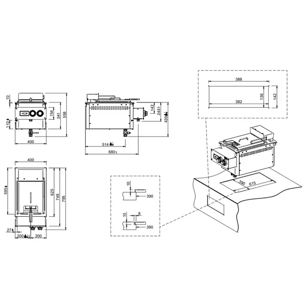 Inbouwfriteuse | DROP-IN | Elektrisch | 15L | 100°C/190°C | 15kW (400V) | Aftapkraan | 400x625x460(h)mm
