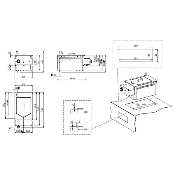 Inbouw Multifunctionele Varipan | DROP-IN | Elektrisch | 15L | 90°C/300°C | 4.65kW (400V) | Vulkraan + Aftapkraan | 400x625x350(h)mm