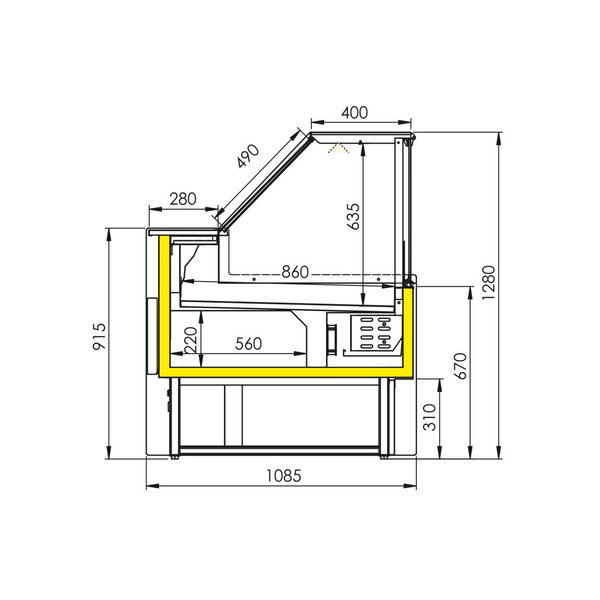 Koeltoonbank | VENICE | 0°C/+4°C | Geforceerd | Kantelruit | Gekoelde Reserve | Koppelbaar | 2000x1085x1280(h)mm