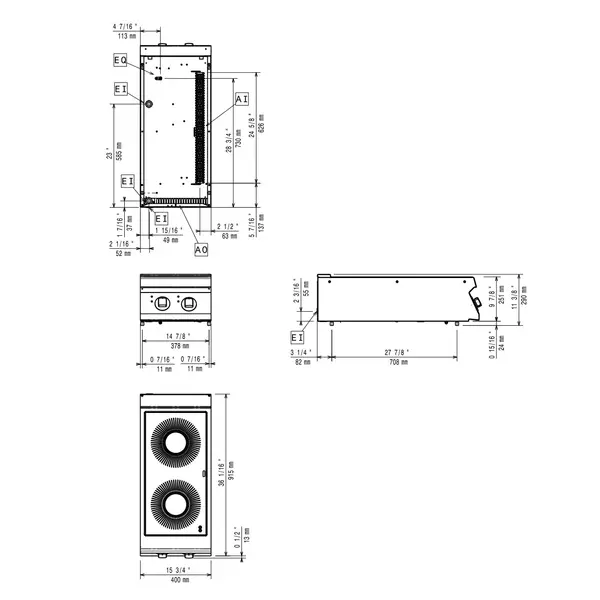 Inductiefornuis | MAXIMA 900+ | 2 Kookpunten (Ø280) | 10kW (230V-3F) | 400x900x275/290(h)mm