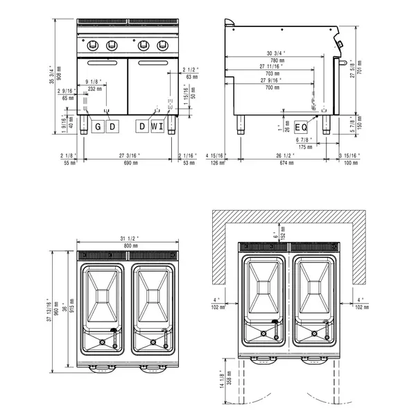 Pastakoker | MAXIMA 900+ | Gas | 2x 40L | 32.6kW | Piëzo Ontsteking | Vulkranen + Aftapkranen | 800x900x851/908(h)mm