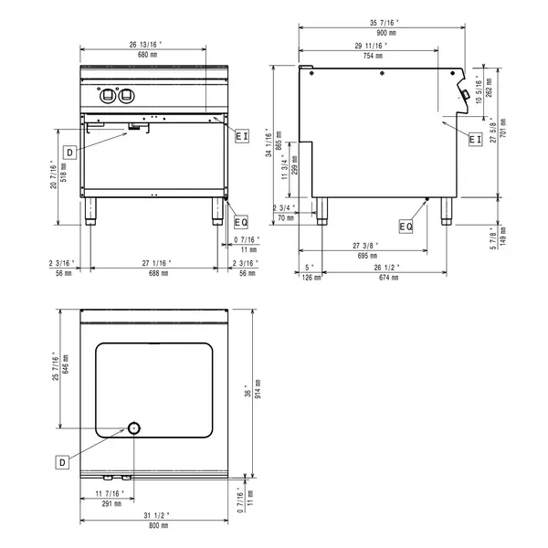 Multifunctionele Varipan | MAXIMA 900+ | Elektrisch | 22L | 120°C/300°C | 10kW (400V) | Aftapkraan | Open Onderkast | 800x900x850/865(h)mm