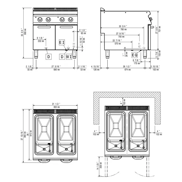 Pastakoker | MAXIMA 900+ | Elektrisch | 2x 40L | 20kW (230V-3F) | Vulkranen + Aftapkranen | 800x900x851/908(h)mm