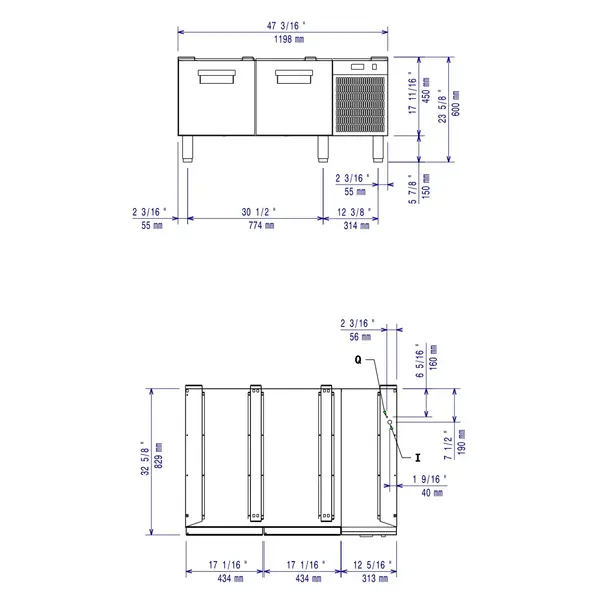 Onderstel-Koelwerkbank | MAXIMA 900+ | 225L (1/1 GN) | 2 Laden | -2°C/+10°C | Geforceerd | Zonder Werkblad | 1200x830x600(h)mm