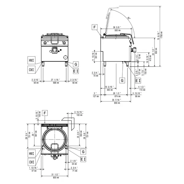 Kookketel | MAXIMA 900+ | Gas | 100L | Directe Verhitting | 21kW | Waakvlam/Piëzo | Vulkraan + Aftapkraan | 800x900x850/920(h)mm