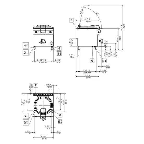 Kookketel | MAXIMA 900+ | Gas | 150L | Directe Verhitting | 24kW | Piëzo/Waakvlam | Vulkraan + Aftapkraan | 800x900x850/920(h)mm