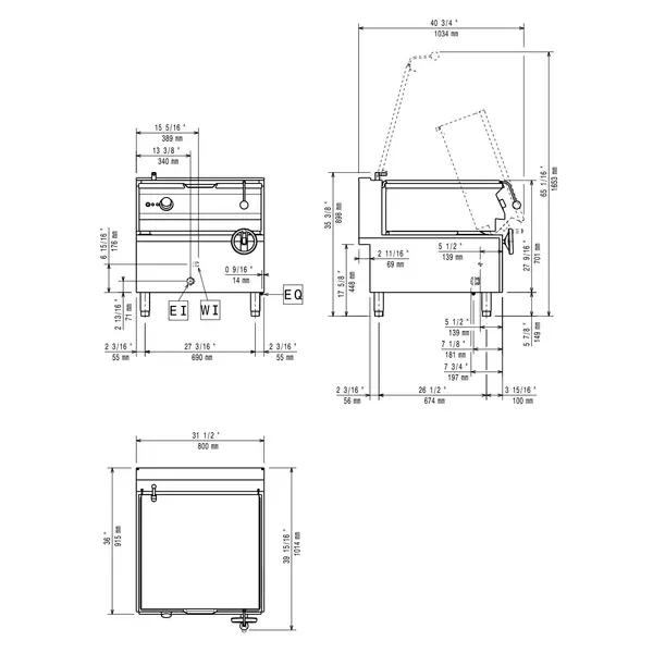 Kantelbare Braadpan | MAXIMA 900+ | Elektrisch | 80L | 120°C/300°C | 13kW (230V-3F) | Vulkraan | 800x900x850/898(h)mm