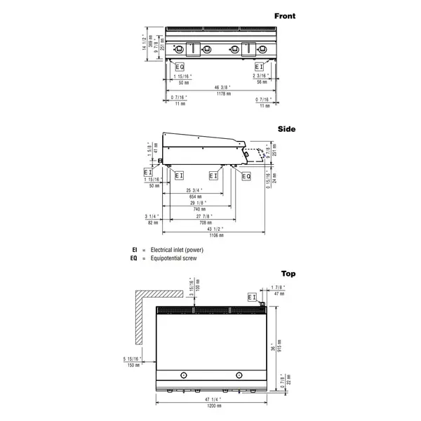 High Power Bak-/Grillplaat | MAXIMA 900+ | Elektrisch | Glad Oppervlak 1194x610 (Verchroomd) | 120°C/280°C | 20kW (400V) | 1200x915x275/369(h)mm