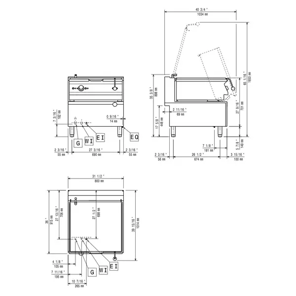 Kantelbare Braadpan | MAXIMA 900+ | Gas | 80L | 120°C/300°C | 21kW | Elektrische Ontsteking (230V) | Vulkraan | Elektrische Kanteling | 800x900x850/898(h)mm