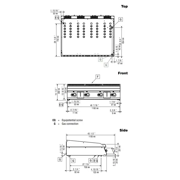 High Power Bak-/Grillplaat | MAXIMA 900+ | Gas | Glad Oppervlak 1194x610 (Verchroomd) | 130°C/300°C | 33kW | Piëzo Ontsteking | 1200x915x275/369(h)mm