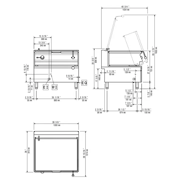 Kantelbare Braadpan | MAXIMA 900+ | Elektrisch | 100L | 120°C/300°C | 17kW (230V-3) | Vulkraan | Elektrische Kanteling | 1000x900x850/898(h)mm