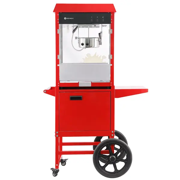 Popcornmachine + Onderstel | Rood | 1.16kW (230V) | Interne Verlichting | Wielen (Geremd) | 940x510x1553(h)mm