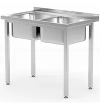 HENDI Spoeltafel | KitchenLine | RVS | 2 Spoelbakken (Midden) | Achteropstand | Zelfmontage | 1000x600x850/890(h)mm