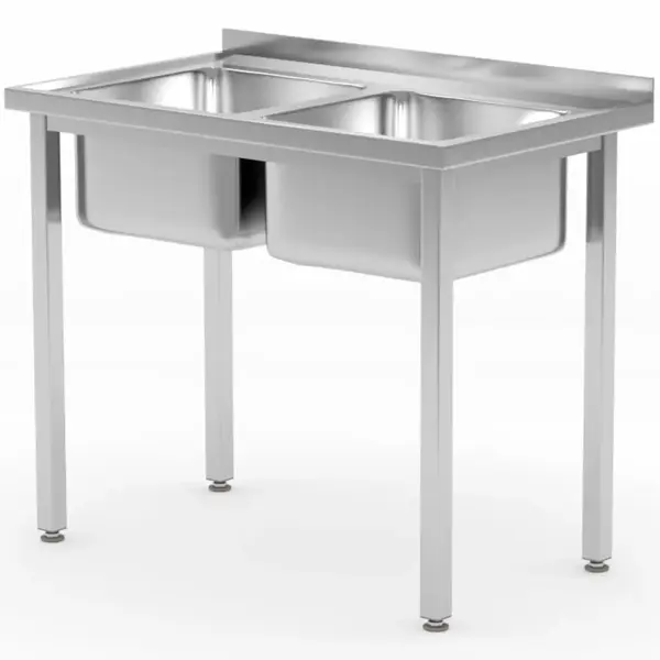 Spoeltafel | KitchenLine | RVS | 2 Spoelbakken (Midden) | Achteropstand | Zelfmontage | 1000x600x850/890(h)mm