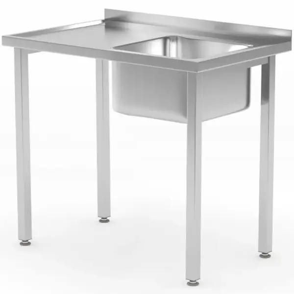 Spoeltafel | KitchenLine | RVS | 1 Spoelbak (Rechts) | Achteropstand | Zelfmontage | 800x600x850/890(h)mm