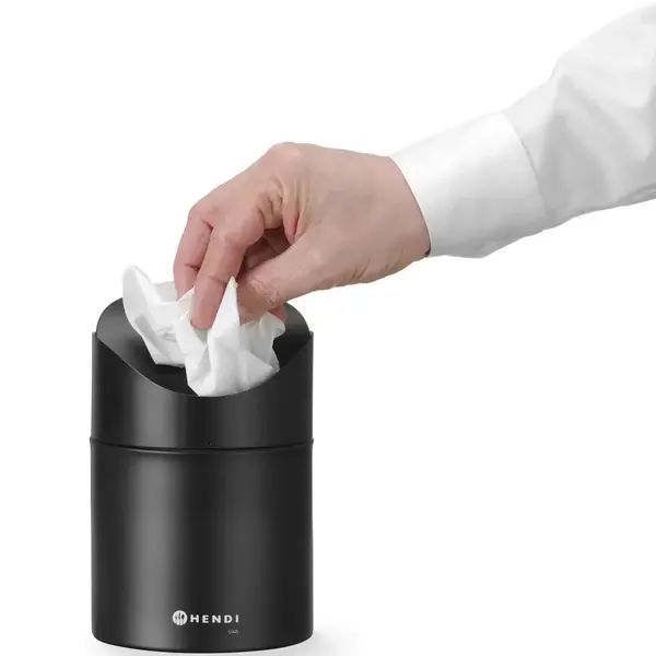 Tafelafvalbak | Metaal | Zwart | 1.2L | Tuimeldeksel | Ø120x165(h)mm