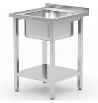 HENDI Spoeltafel | KitchenLine | RVS | 1 Spoelbak (Midden) | Bodemschap | Achteropstand | Zelfmontage | 600x600x850/890(h)mm