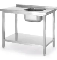 HENDI Spoeltafel | KitchenLine | RVS | 1 Spoelbak (Rechts) | Bodemschap | Achteropstand | Zelfmontage | 800x600x850/890(h)mm