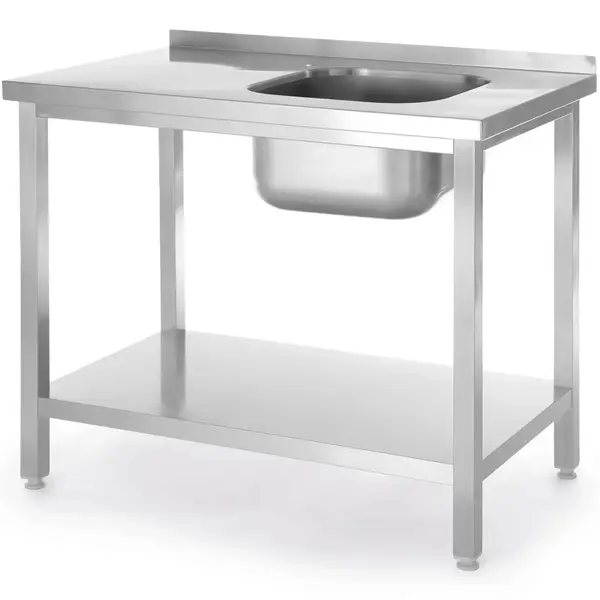 Spoeltafel | KitchenLine | RVS | 1 Spoelbak (Rechts) | Bodemschap | Achteropstand | Zelfmontage | 800x600x850/890(h)mm