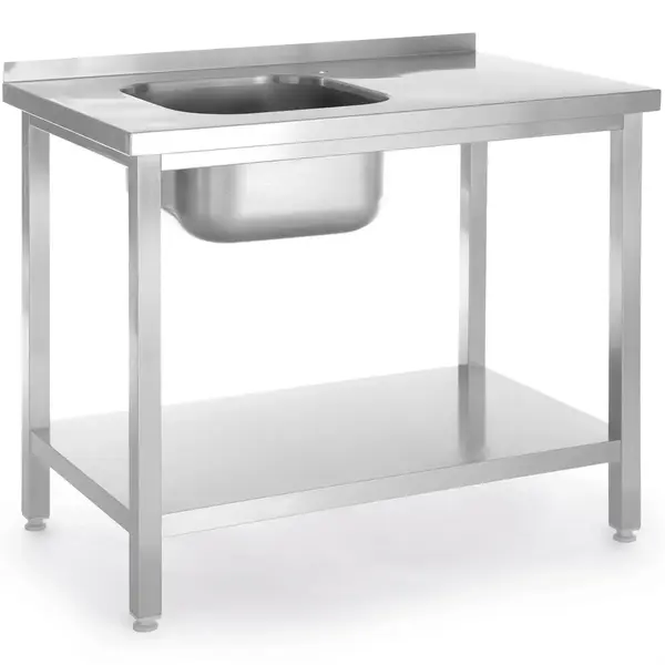 Spoeltafel | KitchenLine | RVS | 1 Spoelbak (Links) | Bodemschap | Achteropstand | Zelfmontage | 800x600x850/890(h)mm