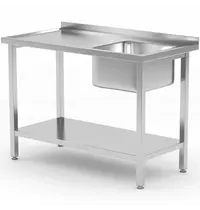 HENDI Spoeltafel | KitchenLine | RVS | 1 Spoelbak (Rechts) | Bodemschap | Achteropstand | Zelfmontage | 1000x600x850/890(h)mm