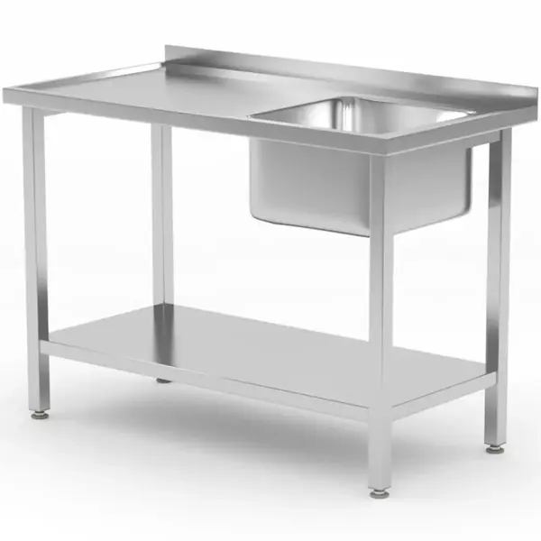 Spoeltafel | KitchenLine | RVS | 1 Spoelbak (Rechts) | Bodemschap | Achteropstand | Zelfmontage | 1000x600x850/890(h)mm