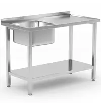 HENDI Spoeltafel | KitchenLine | RVS | 1 Spoelbak (Links) | Bodemschap | Achteropstand | Zelfmontage | 1000x600x850/890(h)mm