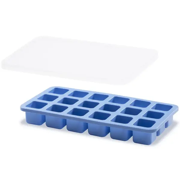 IJsblokjesvorm | BarUp | Siliconen | Blauw | 18 Kubusjes | Deksel | 217x114x30(h)mm
