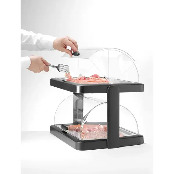 Buffetvitrine | DUO UNIQ (Design by Bronwasser) | Kunststof/RVS | 2 Etages | Gekoeld | Incl. Serveerchalen (2x 400x300) | 4 Koelelementen + 2 Roll-Top Deksels | 480x355x480(h)mm