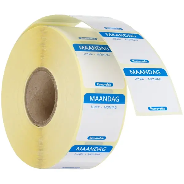 Voedseletiketten | Maandag | Kleurgecodeerd | 1000 Stuks | 25x25mm