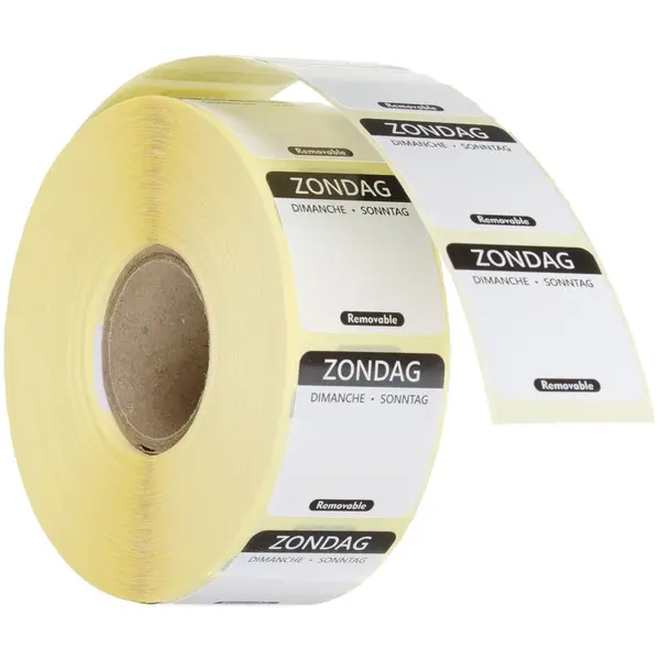 Voedseletiketten | Zondag | Kleurgecodeerd | 1000 Stuks | 25x25mm