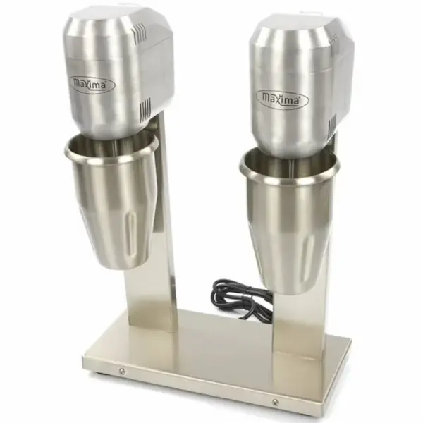 Milkshaker | Dubbel | RVS | 2x 1L | 0.8kW (230V) | Incl. 2 RVS Mengbekers | 330x190x480(h)mm