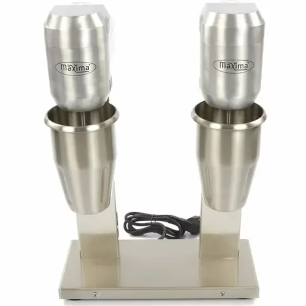 Milkshaker | Dubbel | RVS | 2x 1L | 0.8kW (230V) | Incl. 2 RVS Mengbekers | 330x190x480(h)mm