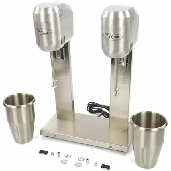 Milkshaker | Dubbel | RVS | 2x 1L | 0.8kW (230V) | Incl. 2 RVS Mengbekers | 330x190x480(h)mm